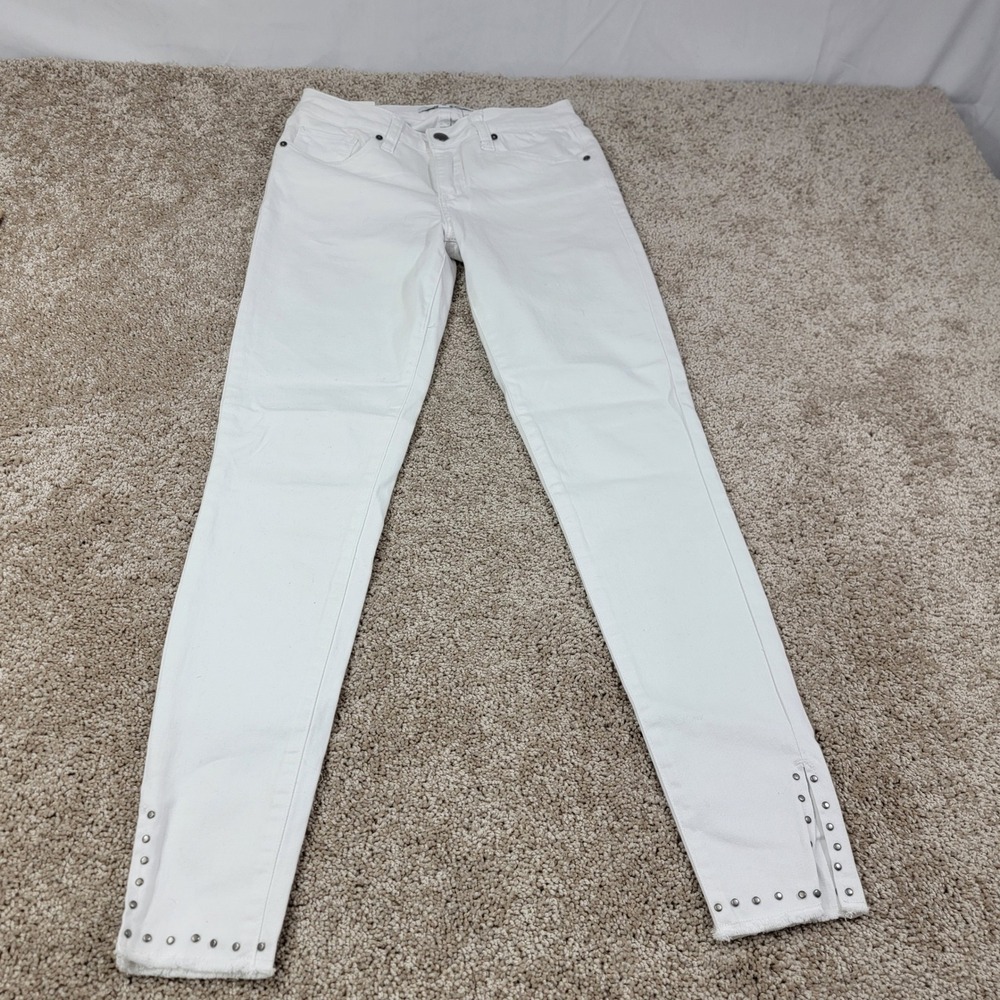 Francesca's Women's Size 26 Denim White Jeans Studded Ankle Mid Rise Skinny NWT